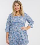 Ax Paris Plus Sqaure Neck Dress In Floral-blues