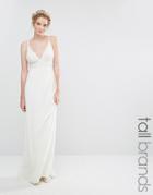 Maya Tall Bridal Maxi Dress With Pearl Embellishment And Train - White