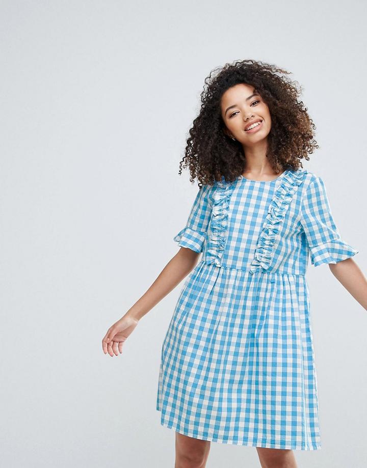 Vero Moda Gingham Dress With Ruffles - White