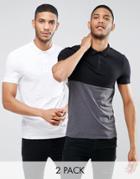 Asos 2 Pack Longline Muscle Jersey Polo Shirt In Half And Half/white - Multi