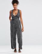Neon Rose Wrap Stripe Jumpsuit - Black