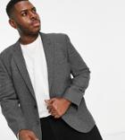 Asos Design Wedding Skinny Wool Mix Suit Jacket In Charcoal Herringbone-grey