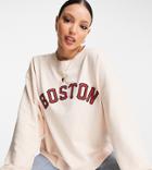 Topshop Tall Boston Logo Sweatshirt In Beige-neutral