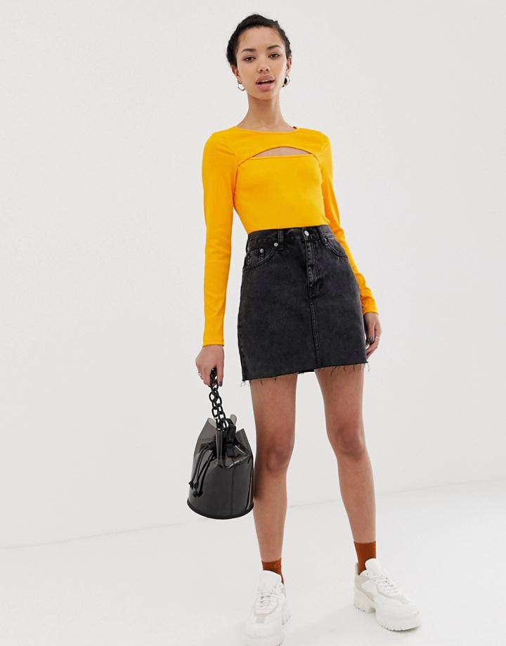 Dr Denim Raw Hem Mini Skirt-black