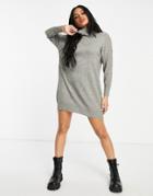 Qed London Roll Neck Sweater Dress In Gray