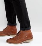 Asos Wide Fit Lace Up Brogue Boots In Tan Leather With Natural Sole - Tan