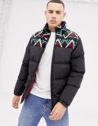 Bellfield Reversible Puffer Jacket With Contrast Panelling In Black - Black