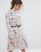 Closet Floral Long Sleeve Belted Dress - Multi