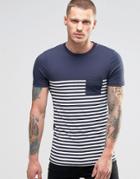 Asos Extreme Muscle Stripe T-shirt In Navy - Navy