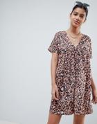 Asos Design Ultimate Cotton Smock Dress In Leopard Print - Multi