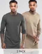 Asos Super Longline Long Sleeve T-shirt 2 Pack - Multi