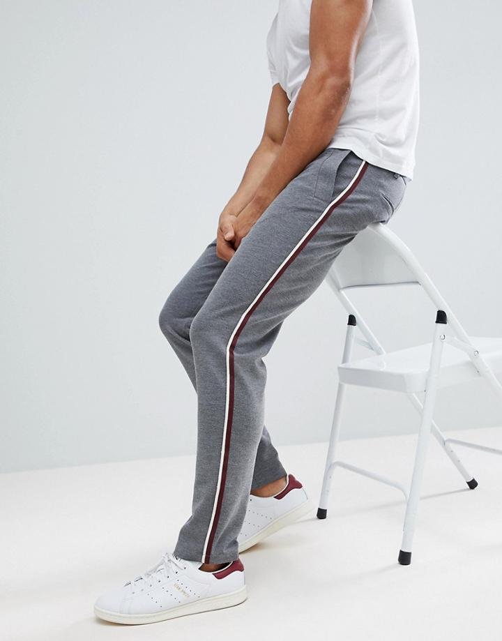 Stradivarius Slim Fit Pants With Side Stripe Gray - Gray