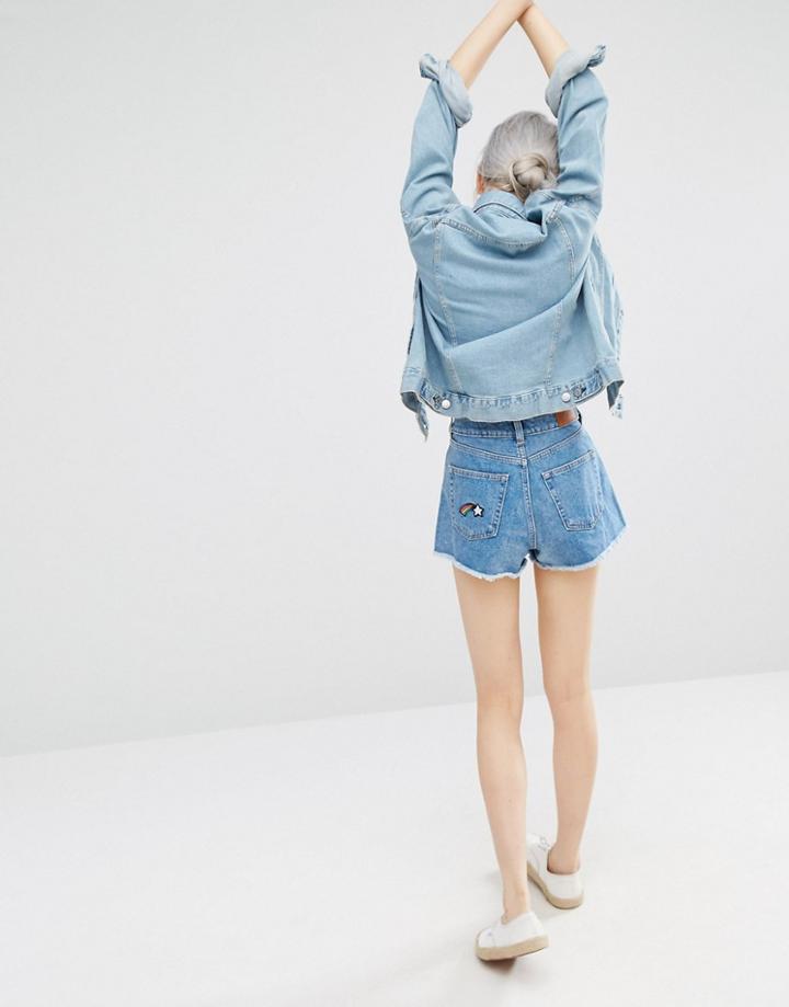 Monki Raw Hem Denim Short - Blue