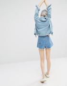 Monki Raw Hem Denim Short - Blue