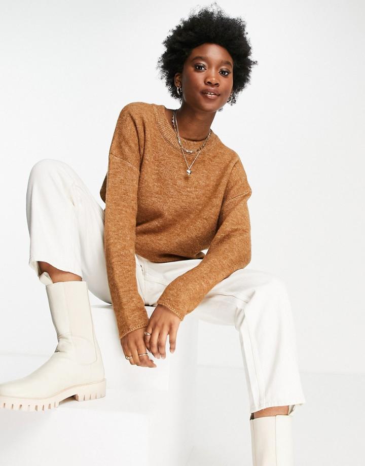 Asos Design Oversized Sweater With Volume Sleeve In Brown-green