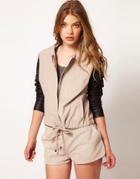 Gestuz Jacket With Faux Leather Sleeves - Beige