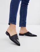 Asos Design Major Pointed Mule In Black Croc - Black