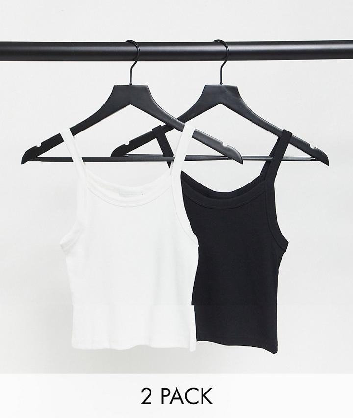 Weekday Kristy Organic Cotton 2 Pack Cami Tanks In Black And White-multi
