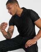 Asos Design Skinny Revere Polo Shirt In Sheer Stripe In Black