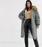 Asos Design Tall Extreme Sleeve Parka In Sage-green
