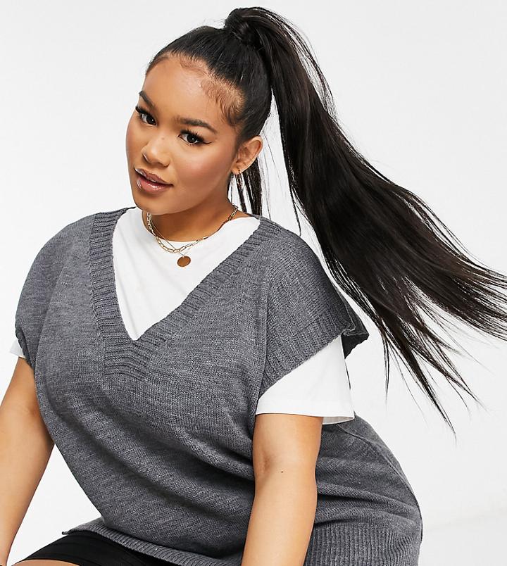Missguided Plus Knit Vest In Gray-grey