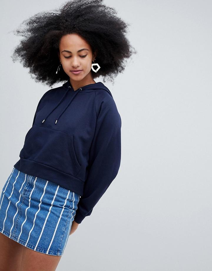 Monki Cropped Hoodie - Navy
