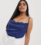 Outrageous Fortune Plus Satin Lace Insert Cami Top In Navy - Blue