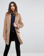 Asos Slim Boyfriend Coat With Zip Pocket - Stone