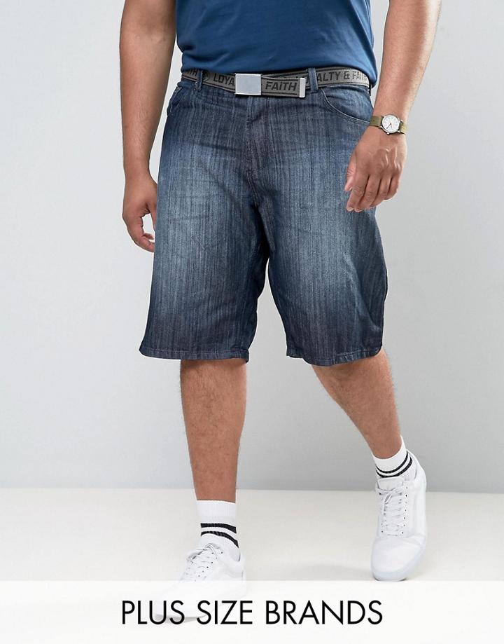 Loyalty And Faith Plus Brockers 5 Pocket Denim Shorts With Belt - Blue