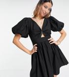 Reclaimed Vintage Inspired Knot Front Mini Dress In Black