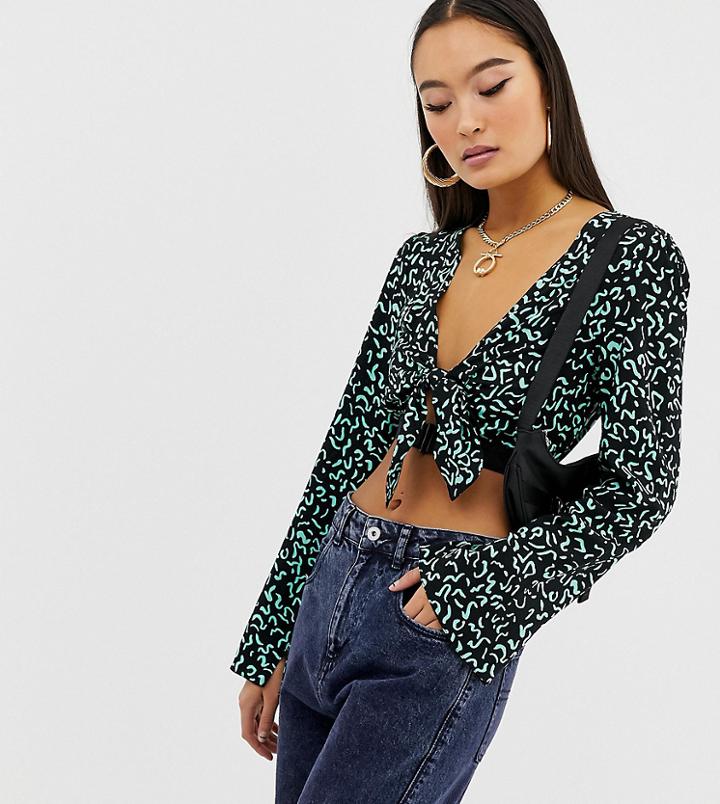 Collusion Tie Front Top With Elastic-multi