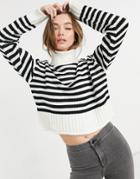 Bershka Knitted Rollneck Stripe Sweater In Mono-multi