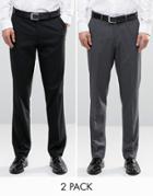 Asos 2 Pack Slim Smart Pants In Black And Charcoal - Multi