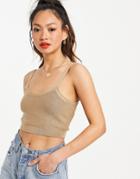 Mango Knitted Cropped Top In Beige-neutral