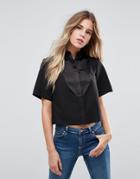 Asos Cropped Tux Blouse - Black