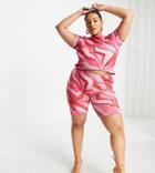 Public Desire Curve Double Layer Slinky Legging Short In Pink Swirl