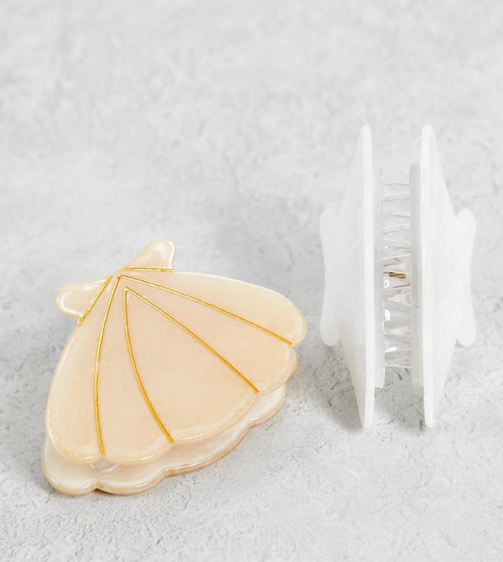 Reclaimed Vintage Inspired Shell Hair Clip 2 Pack In White And Gold