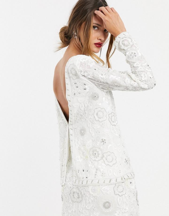 Asos Edition Floral Embellished V Back Top-white