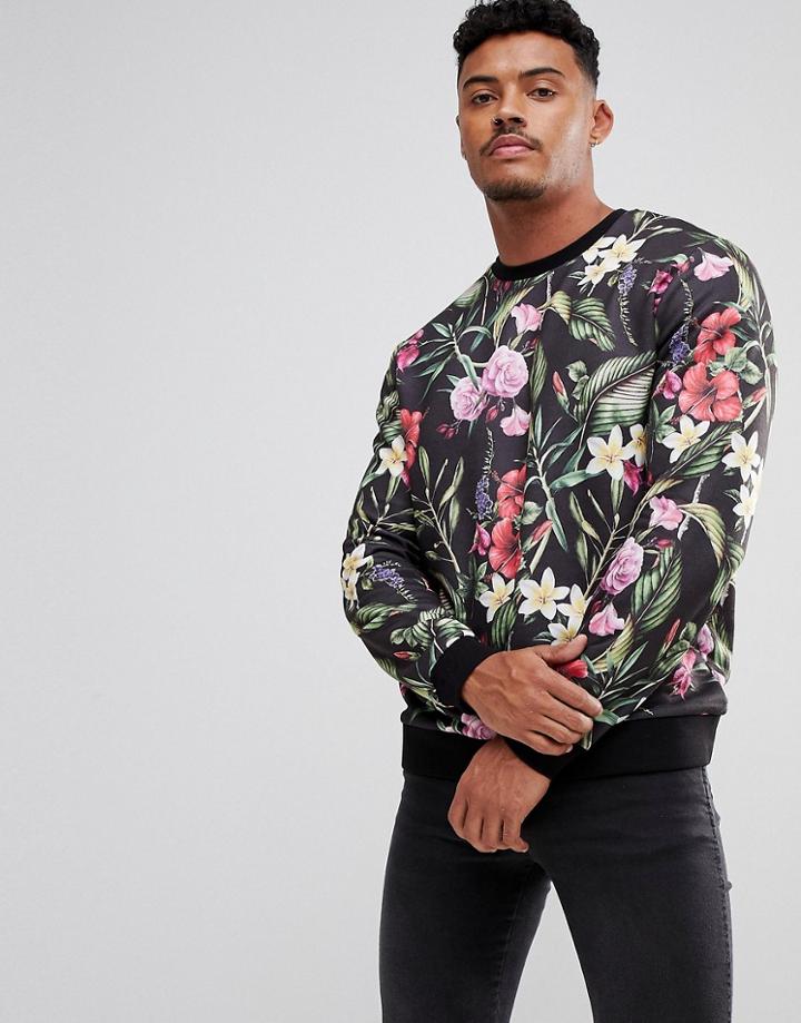 Asos Sweatshirt With Floral Print - Black