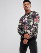 Asos Sweatshirt With Floral Print - Black