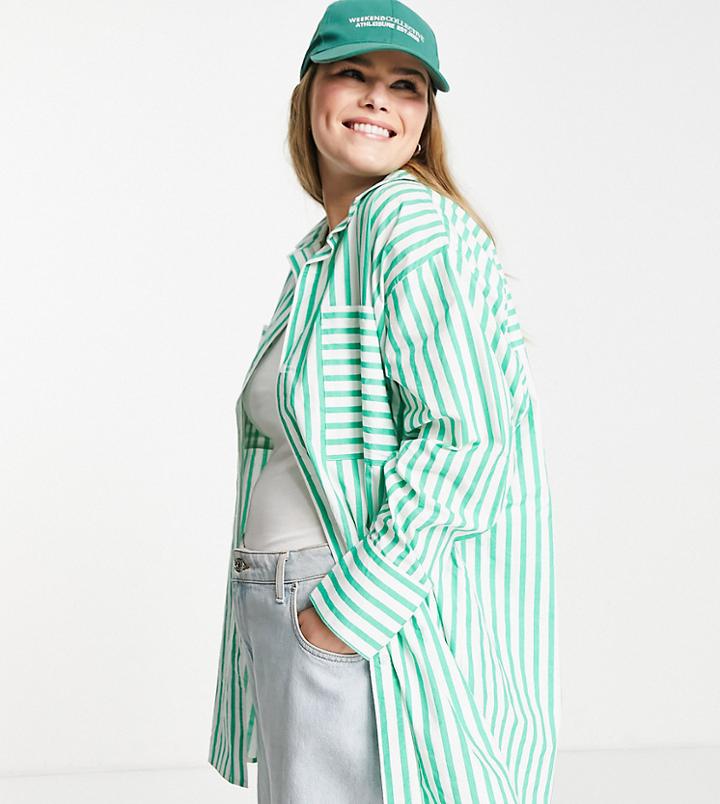 Yours Oversized Shirt In Green Stripe