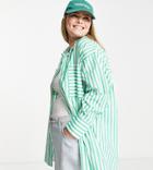 Yours Oversized Shirt In Green Stripe