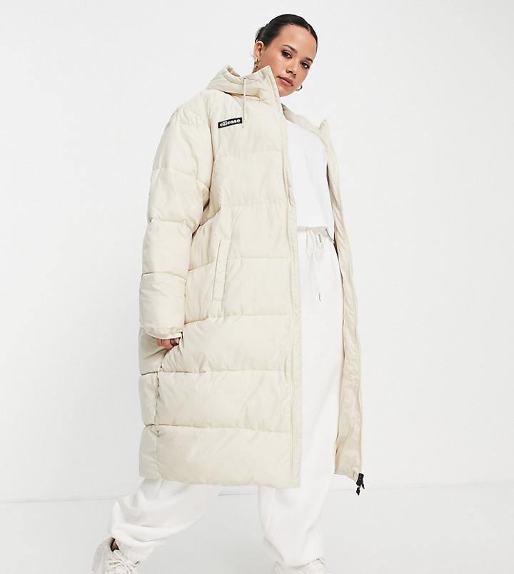 Ellesse Plus Longline Puffer Jacket In Ecru-neutral