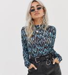 Collusion Petite Mesh Ruched Top In Flame Print - Multi