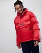 Tommy Jeans Hooded Down Overhead Puffer Jacket In Red - Red