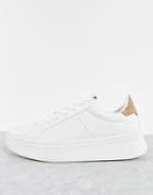 Pull & Bear Flatform Sneakers With Brown Back Tab In White
