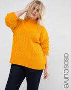Asos Curve Sweater With Cable Stitch & High Neck - Brown