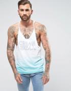 Asos Cream Ibiza Raw Edge Extreme Racer Back Tank With Dip Dye - White