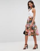 Asos Midi Skirt In Baroque Floral Print - Multi