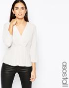 Asos Tall Wrap Front Minimal Blouse In Crepe - Ivory